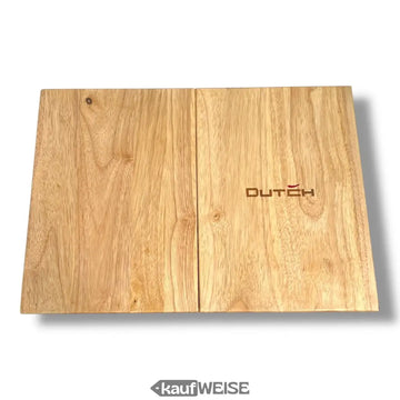 DutchDeluxes tabla de cortar de teca 3 en 1 (plegable) | bandeja para servir y soporte para tablet | de teca maciza