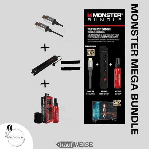 Monster-Pack HDMI 8K - 4K 120 Hz 48 Gbps 1,8 m + SCREENCLEAN 60 ml + Power 4 tomas