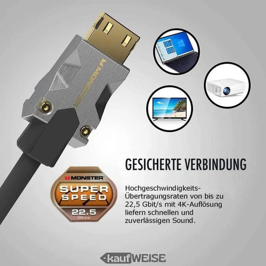 Cable HDMI Monster M1000 Ultra HD (3m) | 4K HDR10 | Alta velocidad 18 Gbps | Conexión V-Grip™