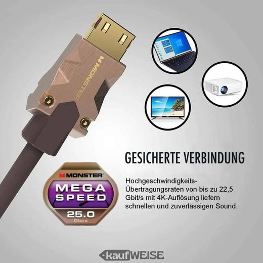 Monster M2000 Cable HDMI 5 m | 25 Gbps Hyper Speed | UHD 4K HDR10+ | V-Grip con contactos dorados