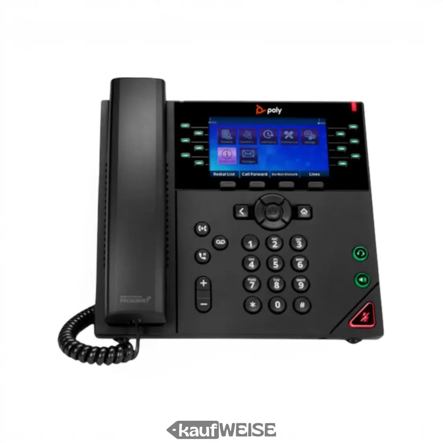 Schwarzes poly obi vvx 450 ip-telefon mit touchscreen und numerischer tastatur für bis zu 12 leitungen und poe